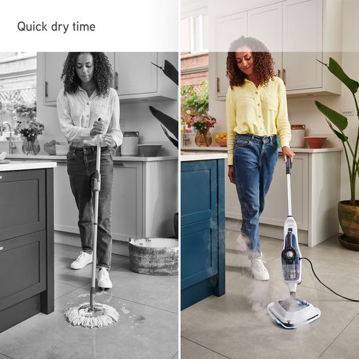 Vax Steam Fresh Total Home CDST-SFXT Steam Mop with up to 15 Minutes Run Time - Navy Blue - Annotation -  Quick dry time shot